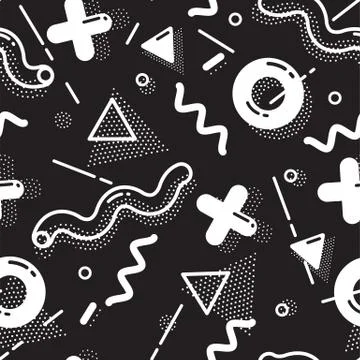 Vector seamless pattern in pointillism, memphis, 80s, 90s style Illustrazione stock