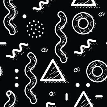 Vector seamless pattern in pointillism, memphis, 80s, 90s style Illustrazione stock