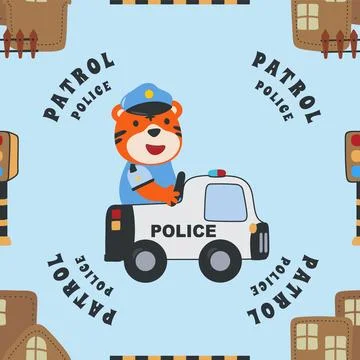 Vector seamless pattern with police patrol animal cartoon. Stock Illustration