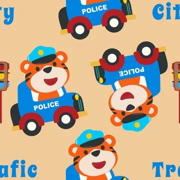 Vector seamless pattern with police patrol animal cartoon. Stock Illustration
