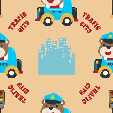 Vector seamless pattern with police patrol animal cartoon. Creative vector .. Stock Illustration