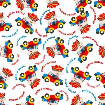 Vector seamless pattern with police patrol animal cartoon. Stock Illustration