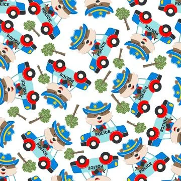 Vector seamless pattern with police patrol animal cartoon. Stock Illustration
