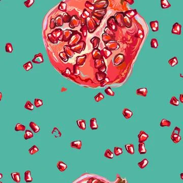 Vector seamless pattern with pomegranate fruits and seeds. Design for cosmetics Stock Illustration