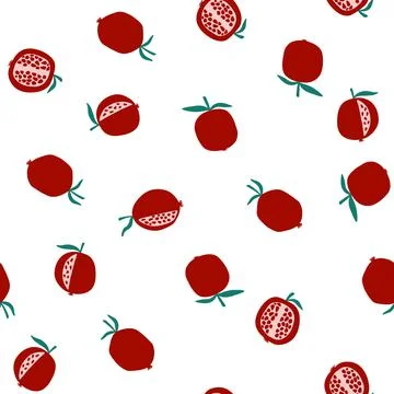 Vector seamless pattern with pomegranate fruits in cartoon flat style on white Stock Illustration