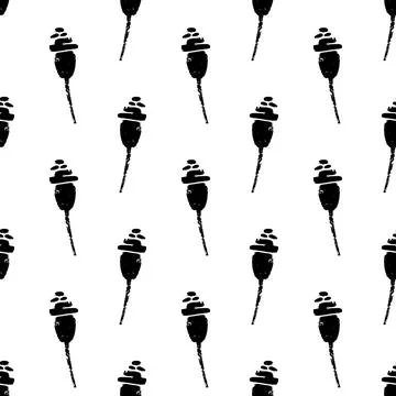 Vector seamless pattern with poppy seed capsules. Monochrome artistic botan.. Stock Illustration