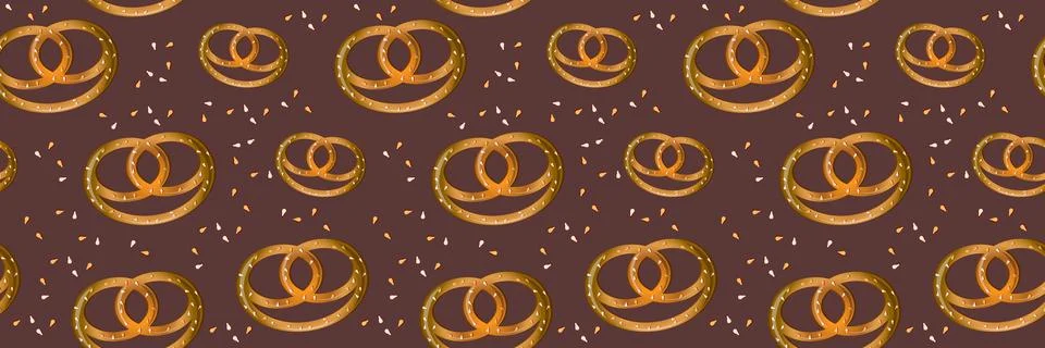 Vector seamless pattern with pretzels on a dark background. Krengel with sesa Stock Illustration