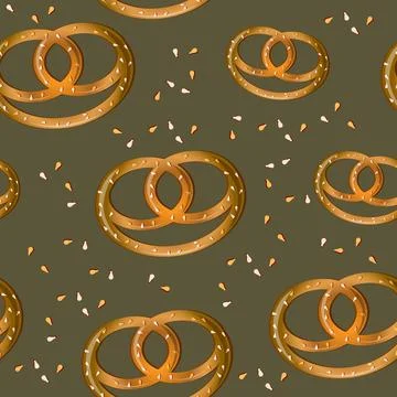 Vector Seamless pattern with Pretzels on a green background. Krengel with S.. Stock Illustration
