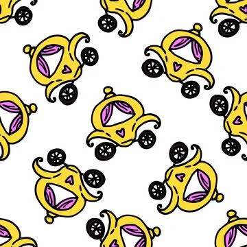 Vector seamless pattern from the princess carriage. hand-drawn fairy gold Stock Illustration