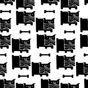 Vector seamless pattern with pug dogs or puppies Stock Illustration