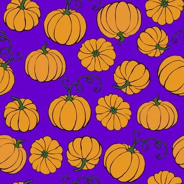Vector seamless pattern with pumpkins in flat style. Halloween or thanksgivin Stock Illustration