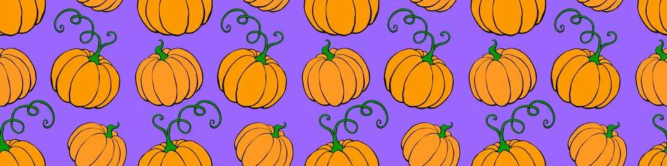 Vector seamless pattern with pumpkins in flat style. Halloween or thanksgivin Stock Illustration