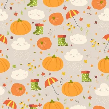 Vector seamless pattern with pumpkins Stock Illustration