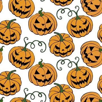 Vector Seamless pattern with pumpkins, Jack o Lantern. Halloween backgrounds  Stock Illustration
