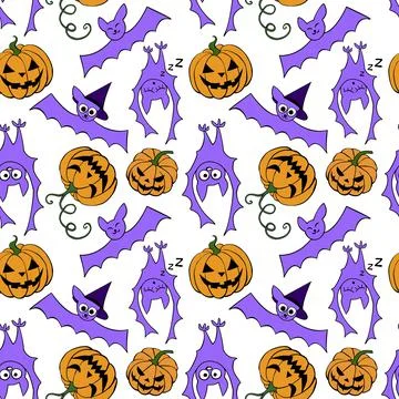 Vector seamless pattern with pumpkins, Jack o lantern, witch shifters and cut 스톡 일러스트