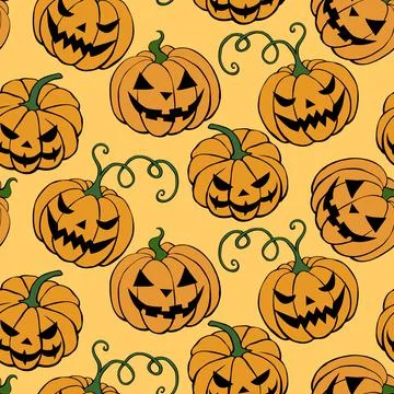 Vector Seamless pattern with pumpkins, Jack o Lantern. Halloween backgrounds  스톡 일러스트