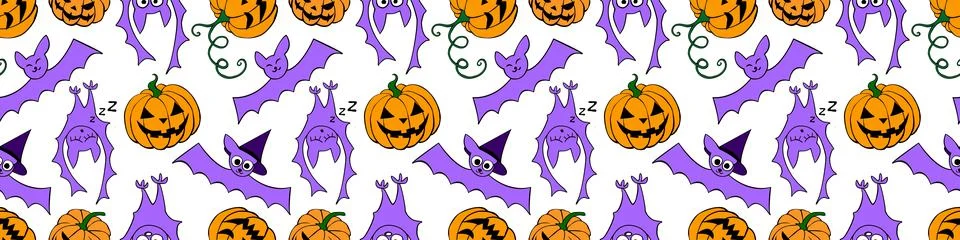 Vector seamless pattern with pumpkins, Jack o lantern, witch shifters and cut Stock Illustration