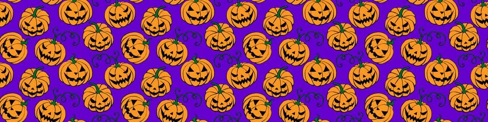 Vector Seamless pattern with pumpkins, Jack o Lantern. Halloween backgrounds  스톡 일러스트