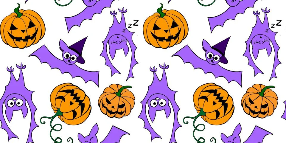 Vector seamless pattern with pumpkins, Jack o lantern, witch shifters and cut 스톡 일러스트