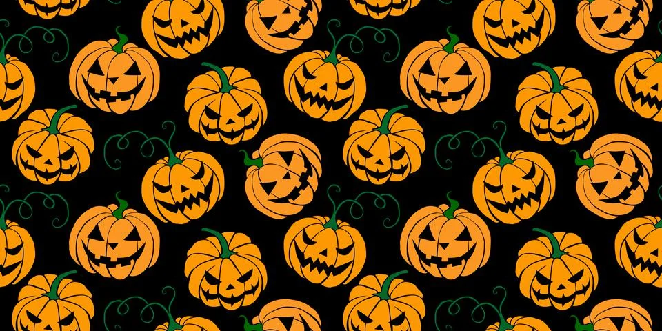 Vector Seamless pattern with pumpkins, Jack o Lantern. Halloween backgrounds  Stock Illustration