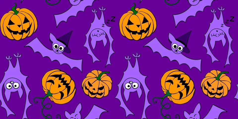 Vector seamless pattern with pumpkins, Jack o lantern, witch shifters and cut 스톡 일러스트
