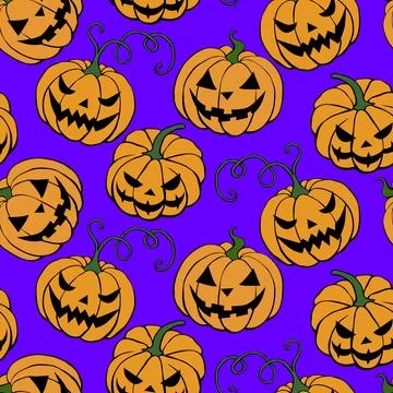 Vector Seamless pattern with pumpkins, Jack o Lantern. Halloween backgrounds  스톡 일러스트