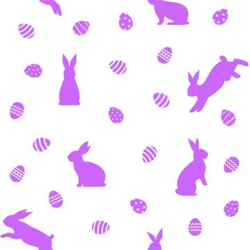 Vector seamless pattern with purple Easter eggs and rabbits Stock Illustration