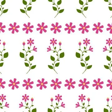 Vector seamless pattern. Purple flowers and leaves Stock Illustration