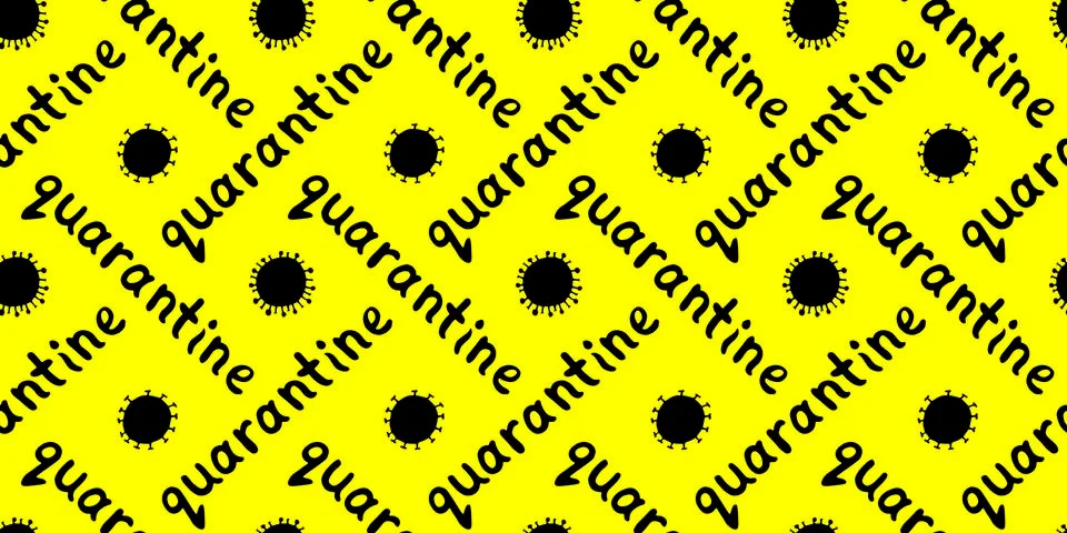 Vector seamless pattern with the quarantine logo - inscription and icon of mo Stock Illustration