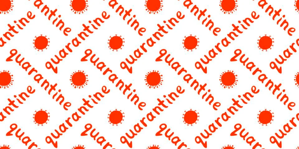 Vector seamless pattern with the quarantine logo - inscription and icon of mo Stock Illustration