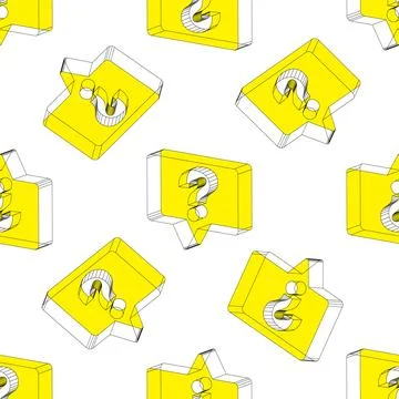 Vector seamless pattern with question mark on isometric yellow speech bubble イラスト素材