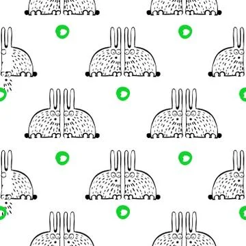 Vector seamless pattern with rabbit and grass Stock Illustration