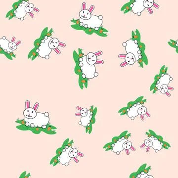 Vector seamless pattern with Rabbit and carrot. Hare. Happy bunny. Illustrazione stock