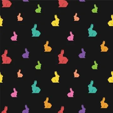 Vector seamless pattern with rabbit on black background. wallpaper Stock Illustration