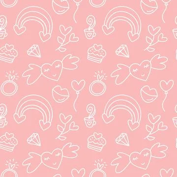Vector seamless pattern with rainbow heart, cupcake. Creative baby kids hand Stock Illustration