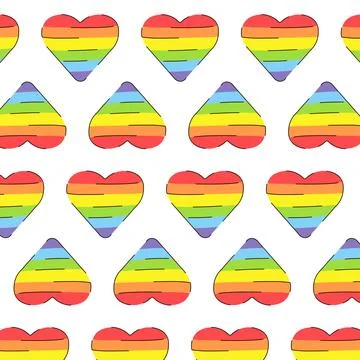 Vector seamless pattern with rainbow heart. Love pride month. Abstract doodle Illustrazione stock