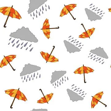 Vector seamless pattern rainy cloud with umbrella Illustrazione stock