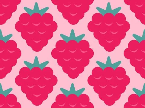 Vector seamless pattern of raspberry in retro geometric style. Retro patter.. Stock Illustration