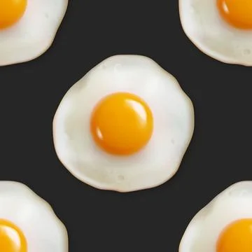 Vector Seamless Pattern with Realistic Fried Egg, Omelet on a Black Background Illustrazione stock