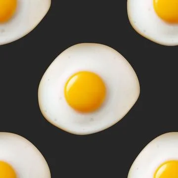Vector Seamless Pattern with Realistic Fried Egg, Omelet on a Black Background 스톡 일러스트