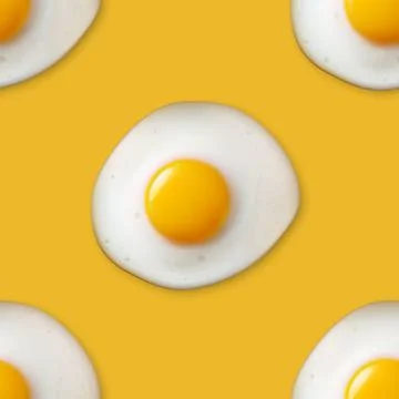 Vector Seamless Pattern with Realistic Fried Egg, Omelet on a Yellow Background イラスト素材