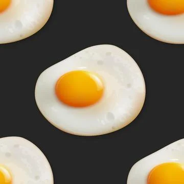 Vector Seamless Pattern with Realistic Fried Egg, Omelet on a Black Background 스톡 일러스트