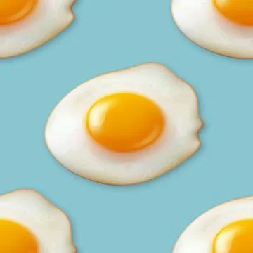 Vector Seamless Pattern with Realistic Fried Egg, Omelet on a Blue Background Illustrazione stock