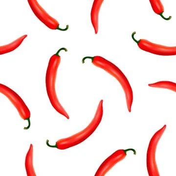 Vector seamless pattern with realistic red hot natural chili peppers on a white 스톡 일러스트