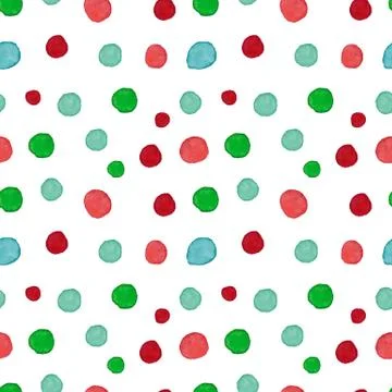 Vector seamless pattern: red and green watercolor circles on a white background Illustrazione stock