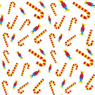 Vector seamless pattern in red and yellow tones on a white background. candies Illustrazione stock