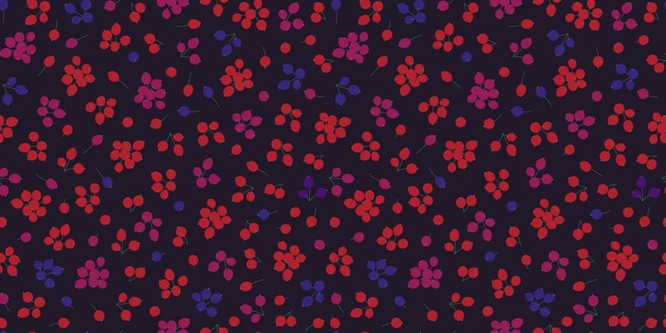 Vector seamless pattern with red and violet berries. Simple repeatable floral Stock Illustration