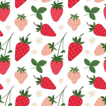 Vector seamless pattern with red and pink strawberry. Trendy summer backgroun Stock Illustration