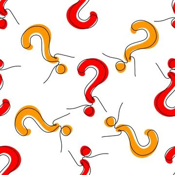 Vector seamless pattern with red and yellow question marks and abstract. Stock Illustration