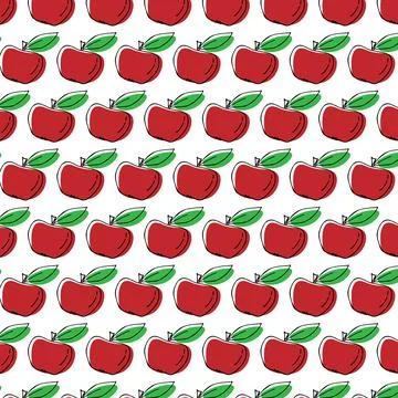 Vector seamless pattern with red apples in doodle style Stock Illustration